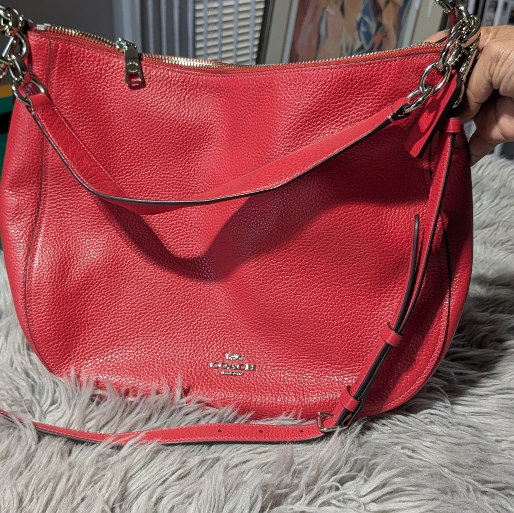 Coach Red Pebbled Leather Hobo Shoulder Bag